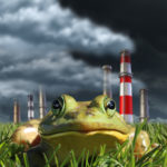 Pollution and a frog in the grass