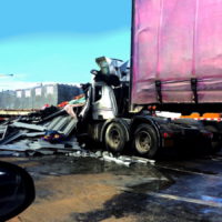 Truck trailer pickup or car went accident on the main highway road