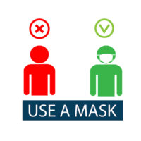 Use a face mask. You are not allowed to enter without a mask. The masked man and the unmasked man. Sticker, icon. Vector flat illustration