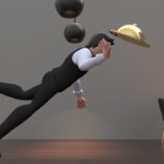 The waiter in the restaurant falls. 3d rendering