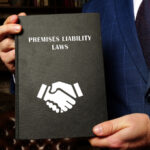 Lawyer holds PREMISES LIABILITY LAWS book. A premises liability lawsuit holds a property owner responsible for any damages arising out of an injury on that person