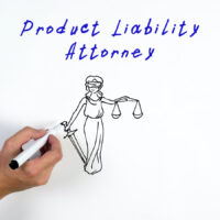 Juridical concept meaning Product Liability Attorney with sign on the piece of paper.
