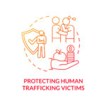 Protecting human trafficking victims red concept icon