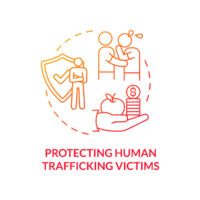 Protecting human trafficking victims red concept icon